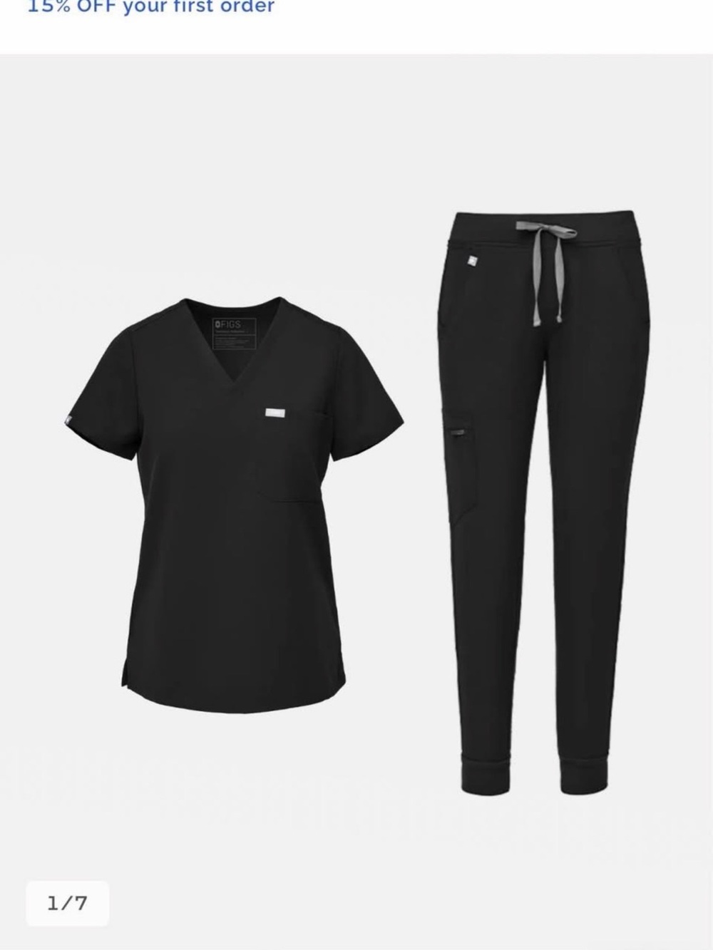 Figs Black Scrub Top with Black Jogger Pants Large 1021